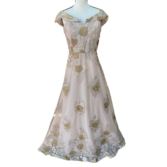 Calvin Klein Evening Gown 12 Pink Gold Formal Cocktail Dress Mother of bride - Picture 1 of 11